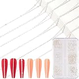 Mxxipp 6 Streifen Nagelketten für Nail Art Silber Legierung Metall Nail Art Ketten Silber Nagel Charms Punk Nagelstecker