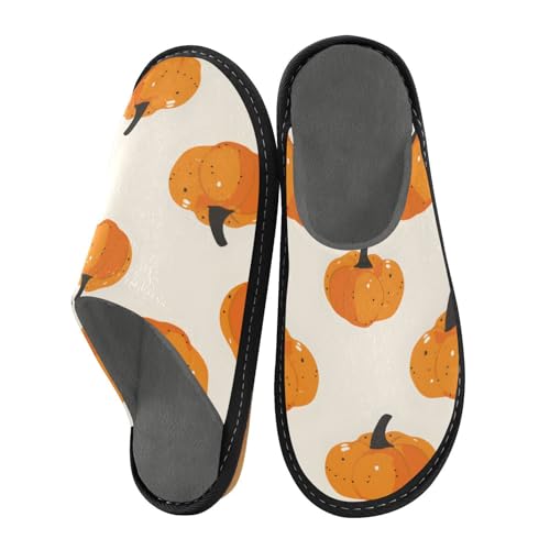 Slippers for Women Pumpkin Pattern Print on Cream Soft Fuzzy Women's Slippers Indoor and Outdoor Shoes