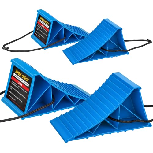 Image of PAHTTO Wheel Chocks, 4Pack Heavy Duty Wheel Chocks with Rope, Blue