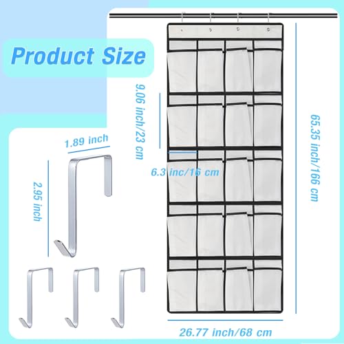 JIANGLAI Hanging Shoe Storage Organiser, 24 Mesh Large Pockets, Shoe Storage Over the Door with Hanger - Image 2