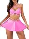 EVELIFE Damen Sexy Lederkleid Set, Neckholder Metallkette Push Up BH, Wetlook Dessous Unterwäsche Curvy Elegant Kunstleder Party Rave Club Outfit Minikleid Unterwäsche Frauen(Leuchtendes Pink, XXL)