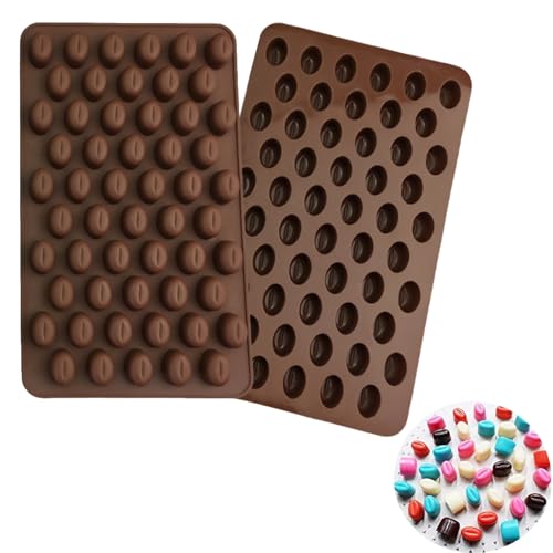 Bustlwor 55 Cavités Antiadhésifs Moules à Chocolat, Grain de Café Moule de Chocolat en Forme, Mini Moules en Silicone en Forme de Grains de Café, pour la Fabrication de Chocolat, Gâteaux, Gelée