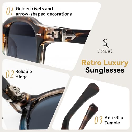 SOLVANSKI Retro Sunglasses for Men Women UV400 Protection, Square Tortoises Fashion Sun Glasses — view 4