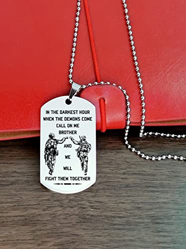 Image of Yellow Chimes Silver Dog Tag Pendant for Men and Boys - Stainless Steel Chain with Inspirational Words 'We Will Fight Them Together' - Birthday Gift