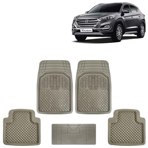 Image of KINGSWAY Accessories Premium 5 Pcs PVC Car Floor Mat Compatible with Hyundai Tucson Year 2020 to 2022, Waterproof, Anti Slip, All Weather Protection, Easy to Clean Car Foot Mats, Smoke 3G