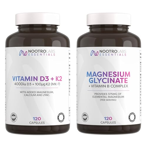 Nootro Sleep & Recovery Bundle – Magnesium Glycinate with Vitamin B Complex + Vitamin D3 4000 IU & K2, Daily Support for Sleep, Calm, Muscle Recovery & Immune Health