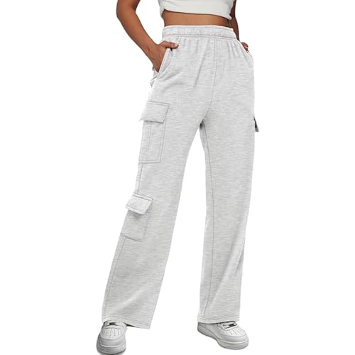 AUTOMET Womens Cargo Sweatpants Wide Leg Fleece Lined Y2k Pants for Women Fall Winter Baggy High Waisted Joggers with Pockets