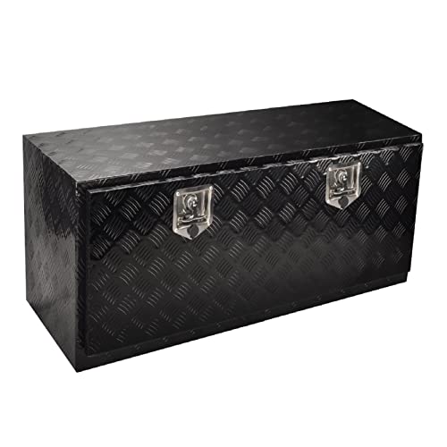 FGJQEFG 36 Inch Tool Box Truck Car Outdoor Trailer Pickup Underbody Toolbox, RV Storage Organizer, Underbed Tools Organizer W/Lock Latch W/Keys, Black Aluminum 5 Bar Tread(36''X18''X16'')