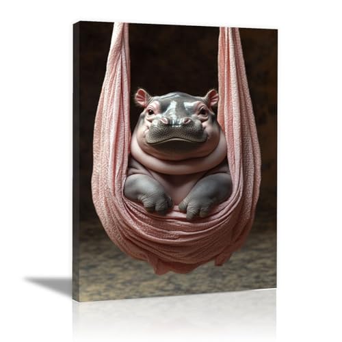 Tableau animaux mignons drôles 40x60cm pour déco de salle de bain rose