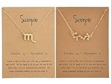 2Pcs Zodiac Sign Necklace for Women 12 Constellation Necklace CZ Astrology Zodiac Gift for Women (Scorpio)