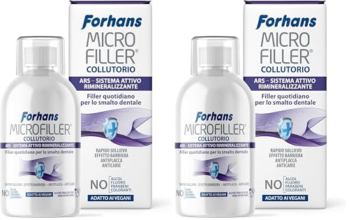 Forhans, Collutorio Microfiller, Remineralizzante, per lo Smalto Dentale, Dona Rapido Sollievo per Denti Sensibili, Azione Antiplacca, Senza Parabeni e Fluoro, 500 ml (Confezione da 2)