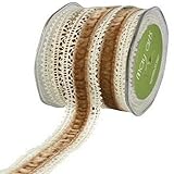 May Arts 1-Inch Wide Ribbon, Ivory Crochet with Antique Gold Velvet
