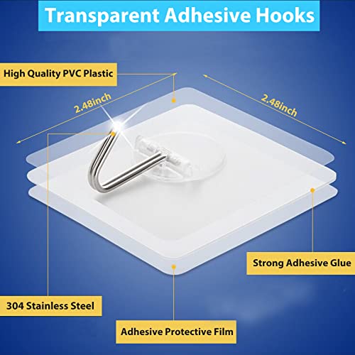 Jinshunfa Adhesive Hooks For Hanging Heavy Duty Wall Hooks Self Adhesive Towel Coat Hooks Waterproof Transparent Hooks For Bathroom Shower Kitchen Keys Door Outdoor Home Improvement Utility Hook 12 Pack thumb #5