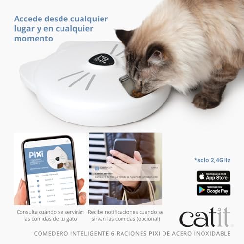 Ca PIXI Intelligenter Futternapf für 6 Portionen mit Edelstahlschale für Katzen