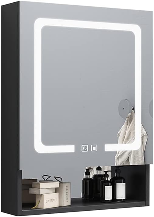 Bathroom Wall Cabinet, Bathroom Mirror, Bathroom Mirrors, Wall Mirror Cabinets, Smart Mirror Cabinets, Toilet Storage with Lighting,Black-80 * 68cm