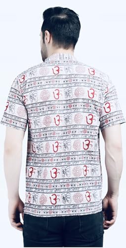 Image of THE MAKKI Trends - Om Printed Kurta for Men & Boys | Cotton Half Sleeve Mahadev Mahakal Kurta T-Shirt for Events, Festivals, and Religious Ceremonies (Regular)