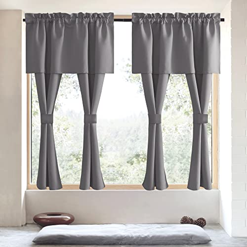 Nicetown Short Curtains Dark Gray Half Window Curtains With Attached Valance For Bedroom, Privacy Curtain Tiers For Living Room, Wide 52 X Long 63 Inches, Set Of 2 #TOP17