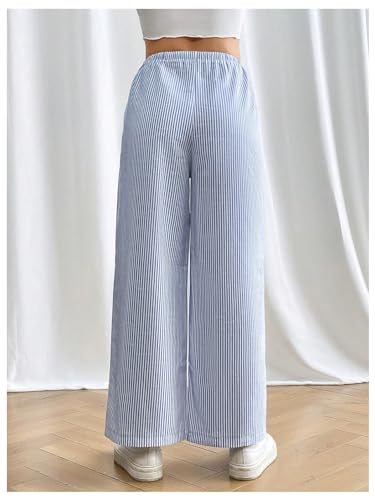 Floerns Women's Striped Elastic Drawstring Waist Straight Wide Leg Pants with Pockets2