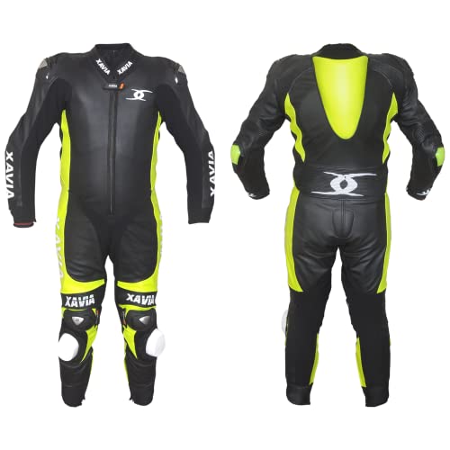 Xavia X-Tuta Da Motociclista Certificata CE AAA In Pelle Di Vacchetta Con Armatura (46, Nero x Giallo)