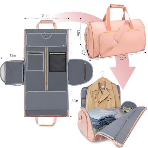 40L Large Duffle Bag for Travel, Foldable Travel Bag with Shoe Compartment, Waterproof Gym Bag Men with Wrinkle-Free Hanging System for Weekend Gym Business Travel, Pink2