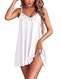 Ekouaer Women Lace Nightgown Sexy Cami Sleeveless Chemise Sleepwear Sleep Dress White M