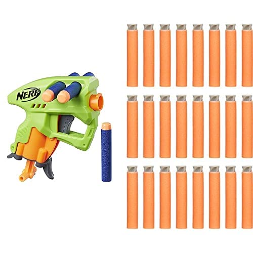 Image of Nerf N-Strike Nano Fire, Green with 24 Extra Elite Accustrike Darts Pack, Ages 8 and Up
