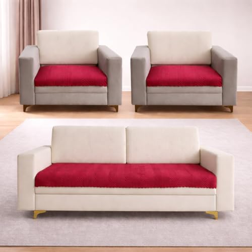 Image of Homerz Premium Velvet Sofa Cover Panel | Soft & Velvety Fabric | Rich Vibrant Colours | Sofa Protector for Living Room (Maroon, 5 (3+1+1) Seater, Only Seat Cover)
