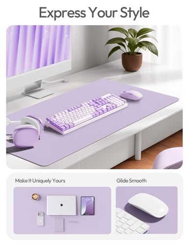 Image of YSAGi Leather Desk Pad Protector, Office Desk Mat, Large Mouse Pad, Non-Slip PU Leather Desk Blotter, Laptop Desk Pad, Waterproof Desk Writing Pad for Office and Home (23.6 inch x 13.8 inch, Light Purple)