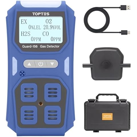 Guard-156 4 Gas Monitor Multi Gas Detector for H2S, CO, LEL, and O2, Triple Alarm Modes (Visual, Vibration, Sound), 0.5s Fast Response, Dust and Explosion Proof Design for Work and Home Safety Cover