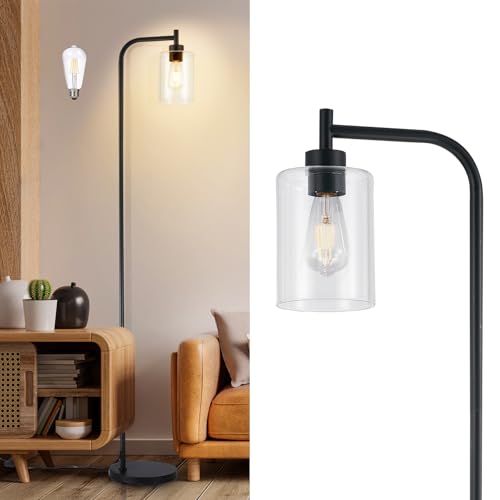 DLLT Floor Lamp Tall for Room: Black Standing Lamp with Seeded Glass Lampshade for Bedroom - Modern Bright Lamp for Living Room - Industrial Corner Floor Lamps for Office 8W Led Bulb Included DLLT Floor Lamp Tall for Room: Black Standing Lamp with Seeded Glass Lampshade for Bedroom - Modern Bright Lamp for Living Room - Industrial Corner Floor Lamps for Office 8W Led Bulb Included