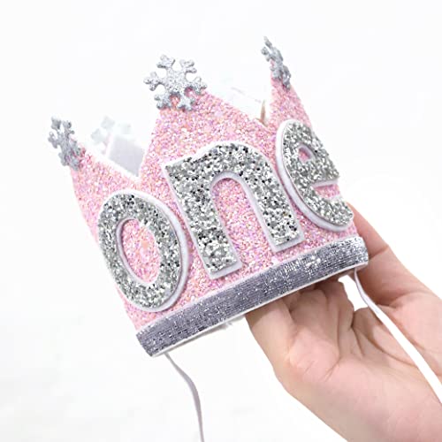 Agkvw Winter Onederland 1St Birthday Crown - Snowflake Birthday Crown For Baby Girls, Pink And Silver Glitter Birthday Hat, Winter Onederland Decorations Girl #TOP2