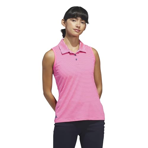 Adidas Women'S Performance Stripe Sleeveless Polo, Lucid Pink, Small
