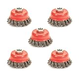 AUPREX 5 Pack Knotted Wire Cup Brush for Angle Grinders with 5/8 Inch | 11 UNC Threaded Arbor- 0.02 Inch Carbon Steel Wire for Rust,Corrosion,Paint Removal and Other Heavy-Duty Conditioning for Metals