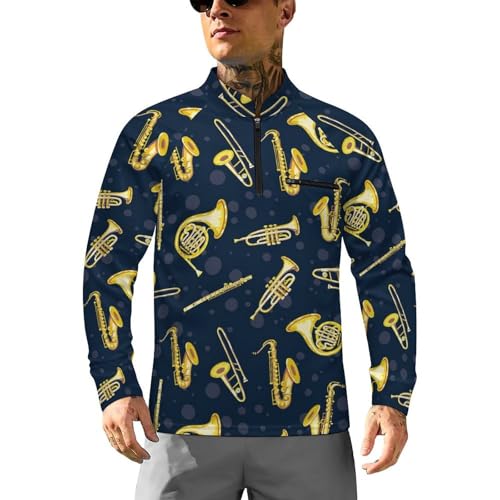 Wind Musical Instruments Men's Rash Guard Long Sleeves Quick Dry Fishing Workout Shirts with Zipper