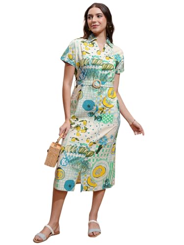 Image of Tokyo Talkies Women's Short Sleeves Shirt Collar Printed Dresses | Stylish| Casual