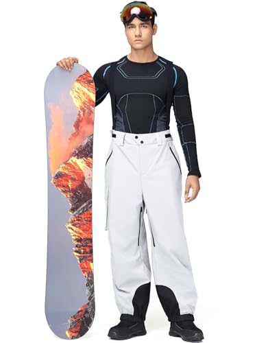 HOTIAN Herren Skihose Hosenträgerhose Baggy Snowboardhose Wasserdicht Winddichte Atmungsaktiv Outdoorhose Winter Warme Oversize Schneehose