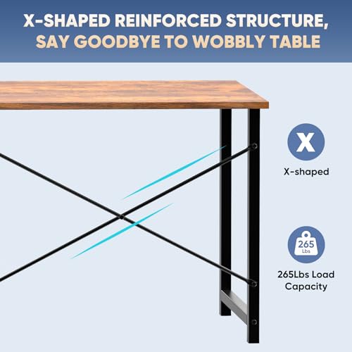 Image of DUMOS 55 Inch Office Computer Desk Modern Simple Style Writing Study Work Table for Home Bedroom - Wood Brown