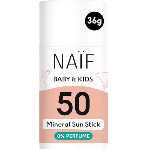 Naïf Protector Solar Mineral en Barra para Bebés y Niños – FPS 50, sin perfume, sin microplásticos ni aceites minerales, protección UVA/UVB, resistente al agua, dermatológicamente probado – 36 g