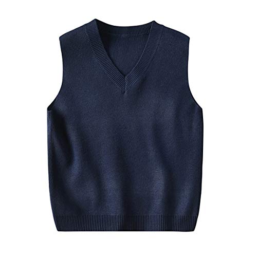 REWANGOING Baby Boys Girls Soild Sweatshirt Sleeveless Pullover School Uniform V Neck Knitted Waistcoat Sweater Vest 2T Navy