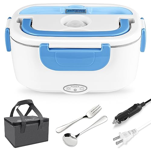 HengLiSam Electric Lunch Box Food Heater 80W Fast Heated Lunch Box for Adults, 1.5L Portable Food Warmer loncheras 12V/24V/110V for Car/Home/Office with Fork Spoon and Insulated Lunch Bag