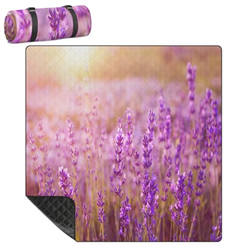 Shimoshe Extra Large Picnic Blankets 79”x 79”, Sunshine Lavender Waterproof Foldable Picnic Mat with Straps Portable Beach Blanket for Camping Park Grass Beach Indoor