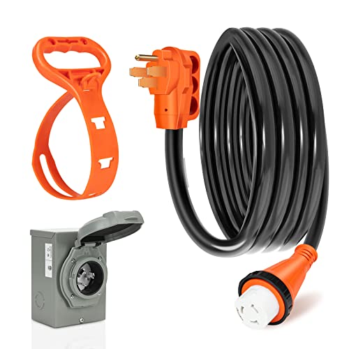 WELLUCK 50 Amp Emergency Power Combo Kit with SS2-50 Inlet Box and 15 FT Power Cord, 50A Generator Power Inlet Box, NEMA 14-50P to SS2-50R RV Power Extension Cord with Grip Handle, ETL Listed