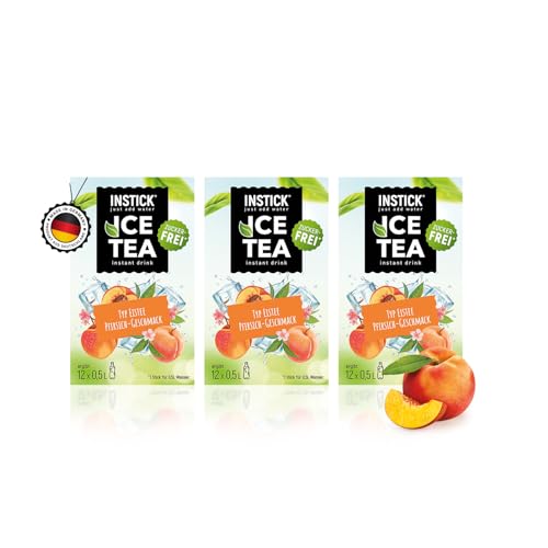 INSTICK Zuckerfreies Instant-Getränk (Eistee Pfirsich) - Angebot 3 Packungen mit je 12 Sticks für 0 5-1 L- Veganes Getränkepulver Kalorienarm & Vitamin C - Instant-Pulver