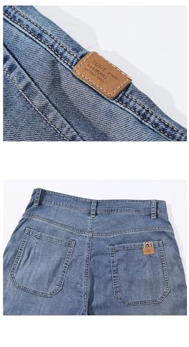 Men Summer Lyocell Thin Work Wear Slacks Jogger Retro Blue Wide Leg Trousers Streetwear Fabric Jeans3