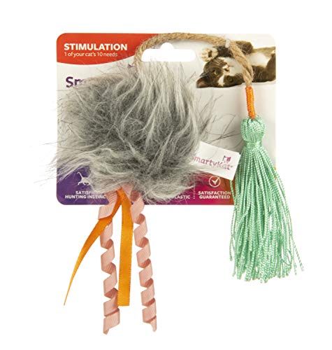 SmartyKat Tassel and Ball Thwapper Teaser Cat Toy, Gray/Green, Small (38500)