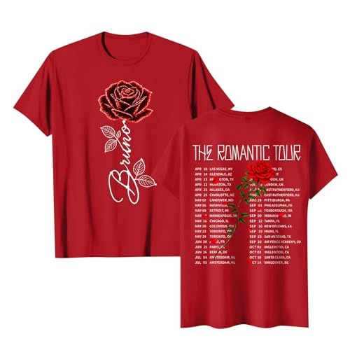 T-Shirt Bruno Unisexe Tournée Mondiale Produits Dérivés Bruno T-Shirts De Concert Y2k Shirt Vintage De Soutien Aux Concerts Haut Streetwear Pour Les Fans 03-Rouge M