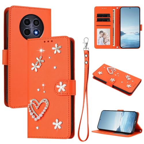 Jiajihua Case Compatible with Realme 12 5G / 12x / 13 5G / C65 (Not 4G),Compatible with Realme Narzo 70x / Narzo N65 Lanyard【Card Holder Wallet Flip Cover Magnetic Buckle Kickstand】 Orange