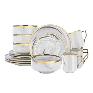 Fine China Artisan Marbled 16pc Dinner Set, Grey
