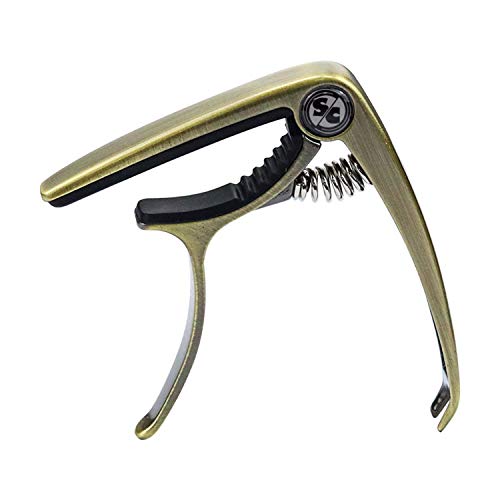 SOUGIC Guitar Capo,Professional guitar accessories Zinc Metal Capo for 6 String Acoustic Guitar, Electric Guitar, Ukulele, Bass, Banjo, Mandolin (Brass)