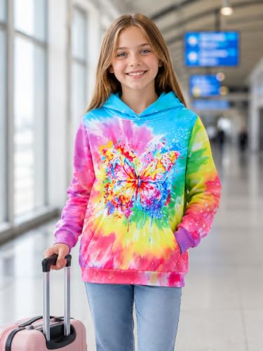 Image of uideazone Girls Graphic Hoodie, Long Sleeve Hooded Sweatshirt 7-14 Years | Girls hoodie with soft lightweight feel, vibrant 3D print and front pocket for school, outdoor play, travel and daily wear.